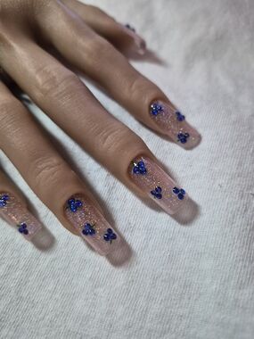 24piece Set Glitter Blueberry Press-On Nails - Women Makeup